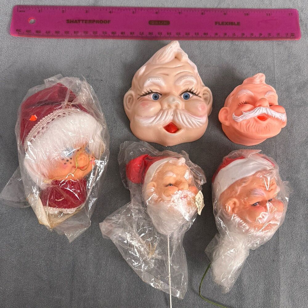 Vintage Doll Head Lot of 5 Doll Making Santa Mrs. Claus? Christmas Vinyl Craft